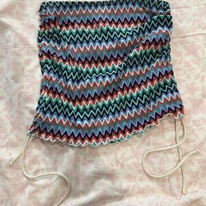 No Boundaries Multicolor Zigzag Tube Top in Black, Turquoise, Coral, Lavender